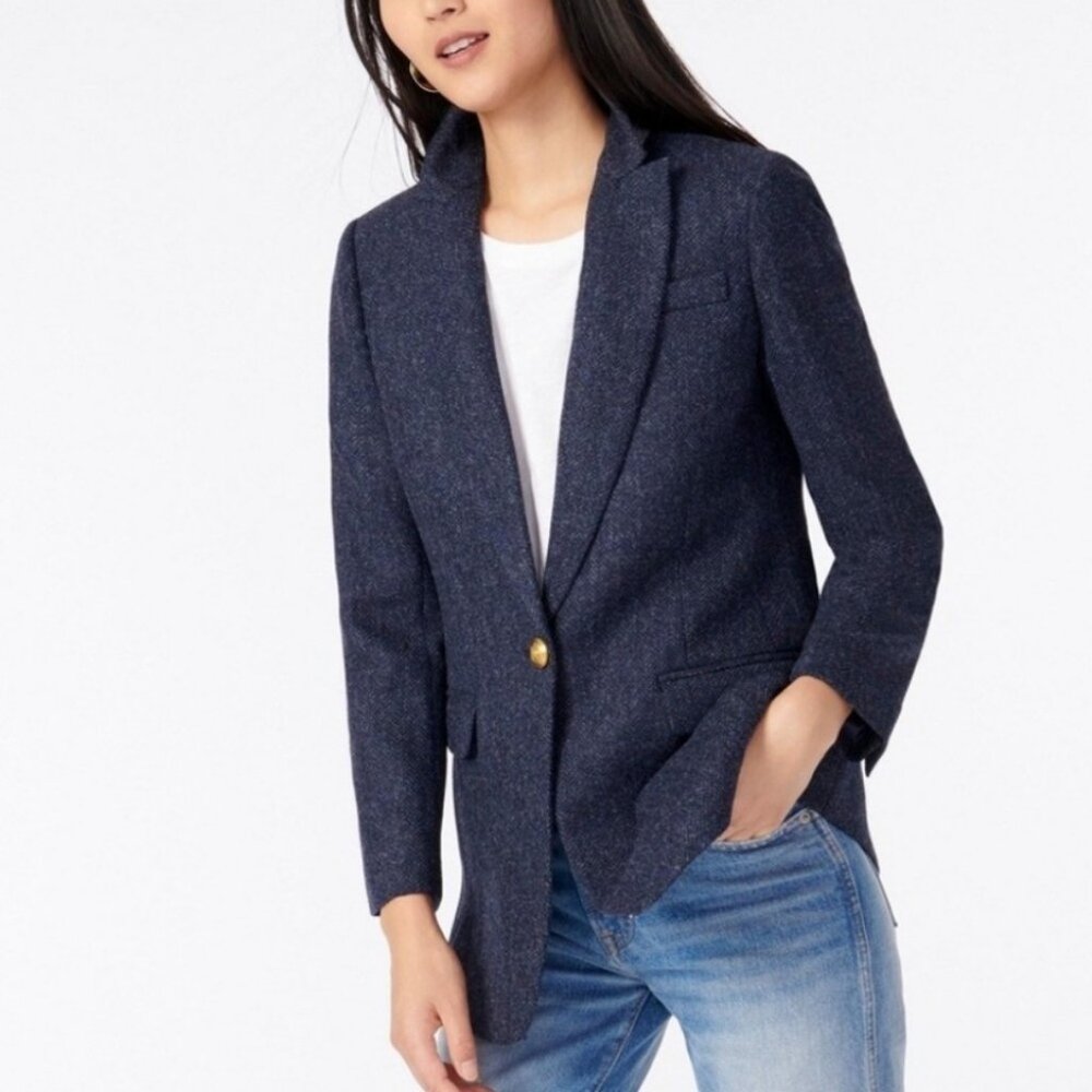 NWT J.Crew Long Parke Blazer in Navy Herringbone English Wool Jacket 4